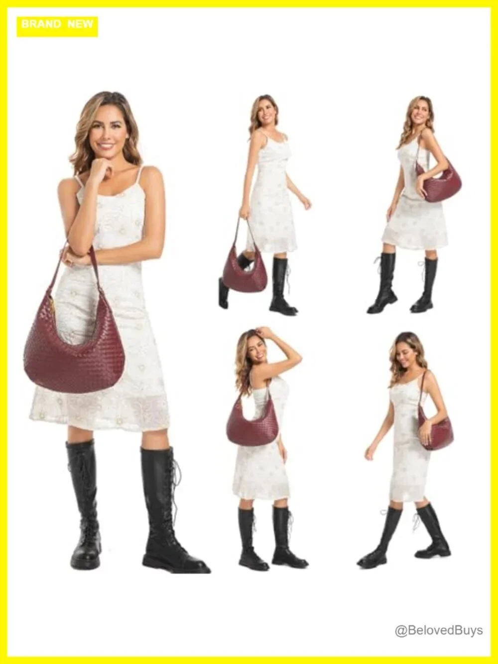 Shoulder Bag Woven Vegan Leather Hobo Tote with Zipper Lightweight